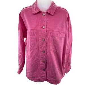 Gap Denim Womens Pink Cotton Button Front Utility Jacket Medium
